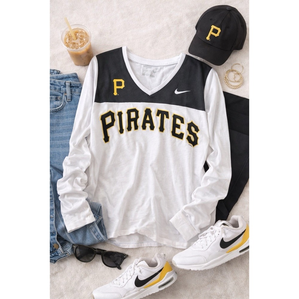 Nike Pittsburgh Pirates Long Sleeve Shirt Women's Size XXL White Black MLB‎